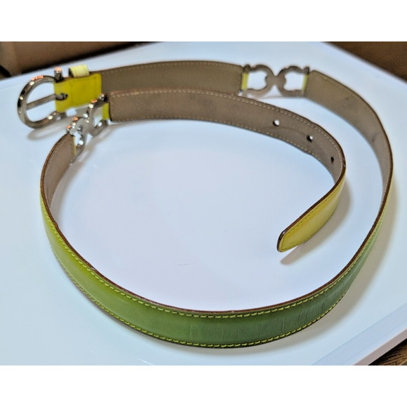 Salvatore Ferragamo Belt Women\'s Double Gancini Yellow/Green Gradient 6548 rare main image 8